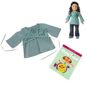 American Girl Sparkly Tunic Top Green Sequin Rickrack Trim Ties Doll Shirt Book